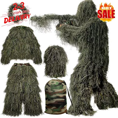 3D Camouflage Ghillie Suit Woodland Hunting Camo Ghillie Burlap Suit 160-180cm • £28.89