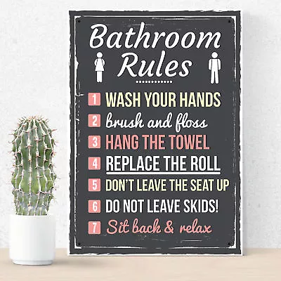 Bathroom Rules Funny Toilet Door Wall Sign Plaque Gentlemen Ladies Loo Novelty • £6.99