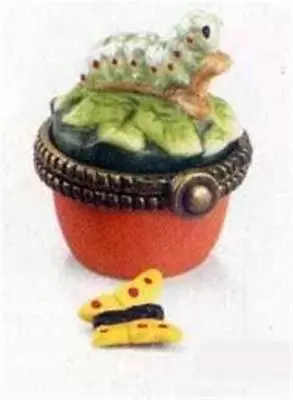 Porcelain Hinged Box Mini Caterpillar With Butterfly Trinket Midwest PHB New • $69.95