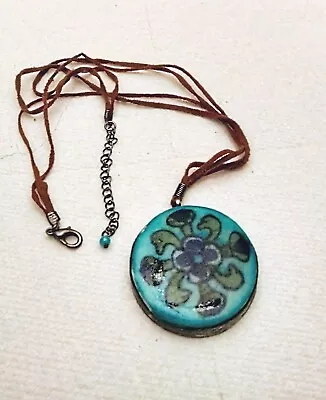 NEW NOS Vintage 1960's Hippie Boho Hand Painted Enamel Ceramic Pendant Necklace • $15