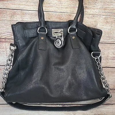 MICHAEL Michael Kors Black Saffiano Leather Chain Link Padlock Satchel • $12.99