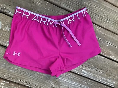 Youth Girls Under Armour Loose Pink Shorts Size YXL Heat Gear Unlined • $12