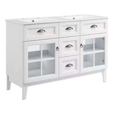 Modway Isle 48  Modern Wood Double Sink Bathroom Vanity Cabinet In White • $754.99