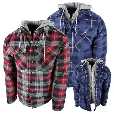 $34.95 • Buy Plaid Flannel Shirt Hoodie Mens Soft Sherpa Lined Fuzzy Fleece Zip-Up 4 Pocket B