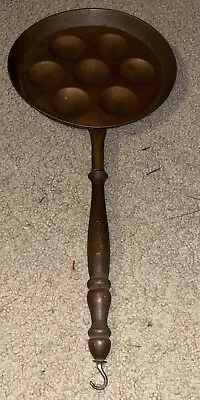 Antique Vintage Copper Egg Poacher/ Escargot Pan Wood Handle 7 Wells 19  Long • $45