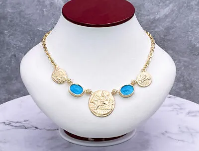 TAGLIAMONTE (Q21119-M) 925SS/ YGP Magnesite Cameo Station Link Necklace • $320