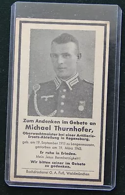 WWII German Sterbebild Death Card Michael Turnhofer W/ Lanyard & Long Service • $22