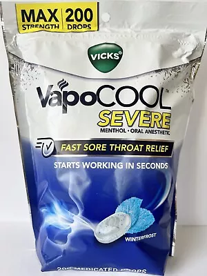 Vicks VapoCool Fast Sore Throat Relief Winterfrost 200 Medicated Drops Exp 09/25 • $23.80