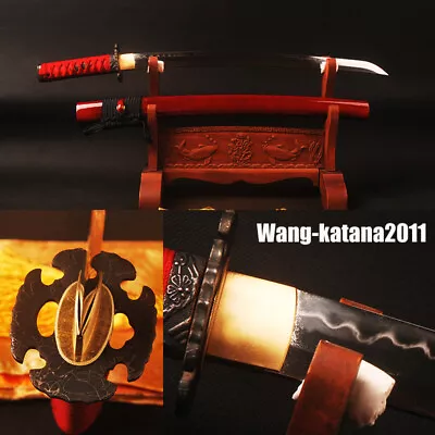 Red Wakizashi Clay Tempered T10 Steel Real Hamon Japanese Samurai Sharp Sword • $198