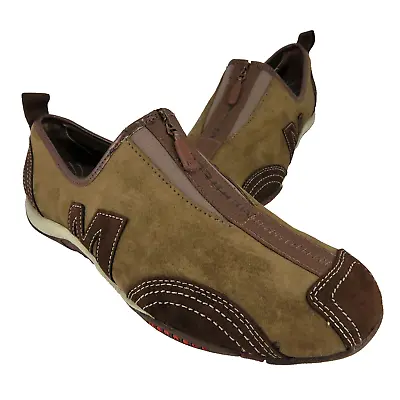 Merrell Barrado Leather Mocs Womens Size 9M Brown Nubuck Barefoot Zipper Flats • $35.98