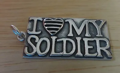 £21.82 • Buy Sterling Silver 27x13mm Rectangle Military Says I Love My Soldier W/ Heart Charm