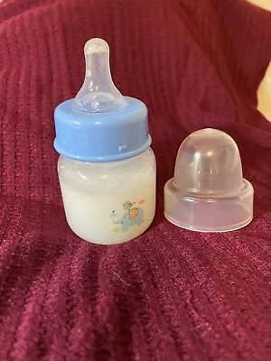 £7.74 • Buy Reborn 2oz Blue “PREEMIE NO HOLE NIPPLE” Faux Milk Baby Bottle~See Photo Size
