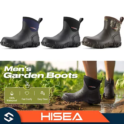 HISEA Men's Ankle Rain Boots Waterproof Slip-On Casual Garden Mud Work Wellies • $50.99