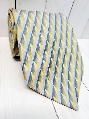 Insignia Martin Wong Mens Necktie 100% Silk Geometric Gold Blue Triangle Design • $8.64