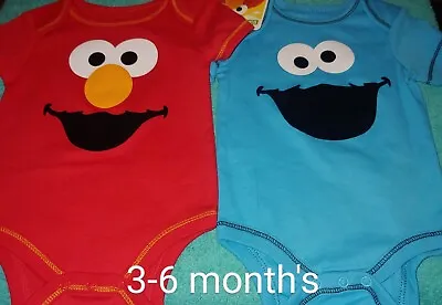 Sesame Street Baby 2-Pack Bodysuits COOKIE MONSTER/ELMO 3-6 Month's  • $12.99