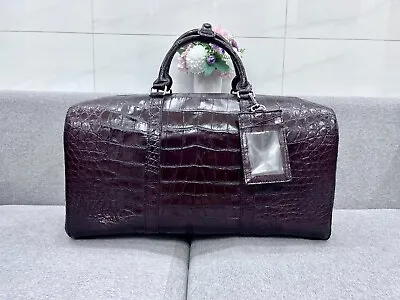 Real Crocodile Alligator Leather Brown Duffle Bag Travel Luggage Bag Sport Bag • $980