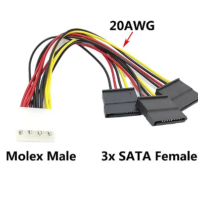 IDE Molex 4Pin Male To 3 Serial ATA SATA Female Splitter HDD Power Adapter Cable • $2.19