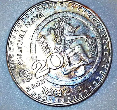 { 1982 - Estados Unidos Mexicanos 20 Pesos Coin México Cultura Maya! • $3.95
