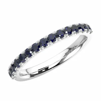 0.60 Ct Round Diamond And Blue Sapphire Half Eternity Ring In 9K White Gold • £232.96