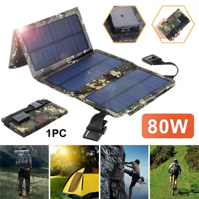 80W USB Solar Panel Folding Charger Outdoor Camping Hiking Phone Power Bank Kit • $16.98