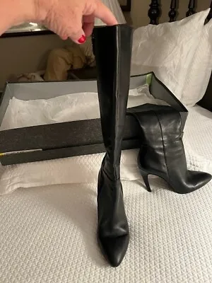 VIA Spiga V-Bethany HIgh Black Leather Boots W/4  Heel. Size 7.5 • $60