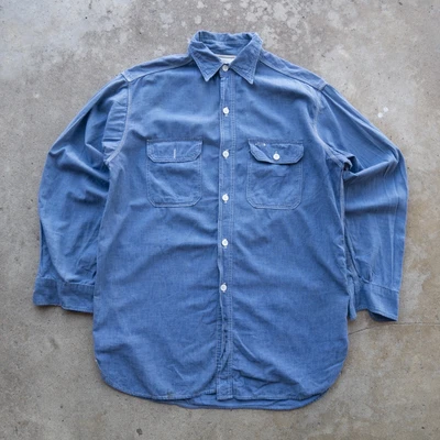 $140 • Buy Vintage 1970s PowrHouse Sanforized Chambray Work Shirt