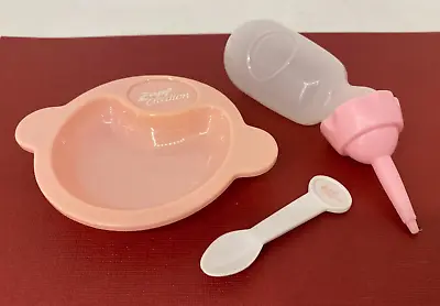 Vintage Zapf Creations ❤ BABY BORN ❤ Baby Doll Bottle Food Dish & Spoon Lot #2 • $25