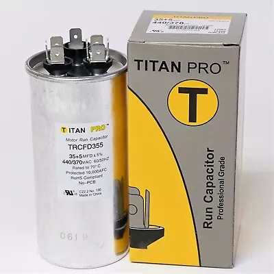 TitanPro TRCFD355 HVAC Round Dual Motor Run Capacitor. 35/5 MFD/UF440/370 Volts • $11.90