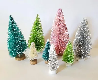 LOT 8 Mini MULTI ASSORTED COLOR MIX Miniature Sisal Bottle Brush Christmas Trees • $18.95