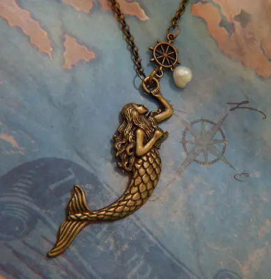 Mermaid Necklace Gold Pendant Jewelry Handmade Turtle Chain Mermaid Core • $18.99