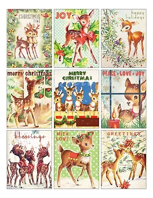 Set Of 9 Vintage Retro 1950's Christmas Deer Collage Craft Cotton FABRIC Panels • $14.80