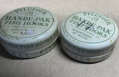 Vintage PFLUEGER Hande-Pak FISH HOOKS Tin Fishing Can + Hooks • $17