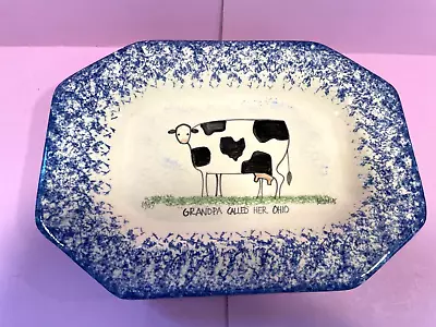 Molly Dallas Cows Blue Spatterware Small Tray Mini Platter 8  Ohio Slogan • $12.99