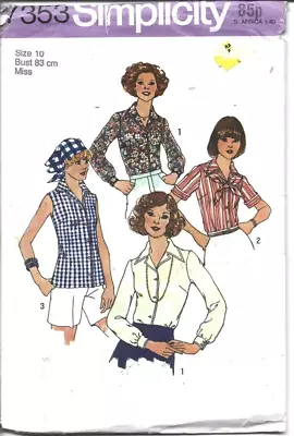 Vintage 1976 Ladies Blouse Shirt Top Sewing Pattern Bust 32.5 In. Checked (7353) • £4.50