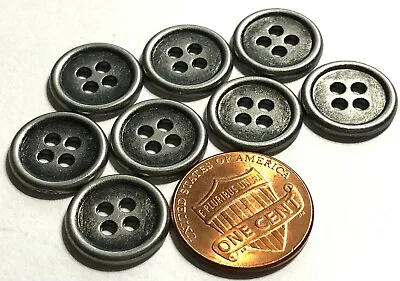 8 Rimmed Antique Silver Tone Metal Sew-through 4-hole Buttons 9/16  14mm 12202 • $5.99
