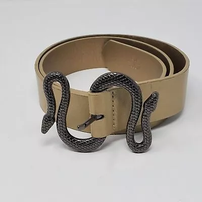 Metallic Gold Belt Pewter Tone Full Snake Buckle Vegan Leather Novelty • $16