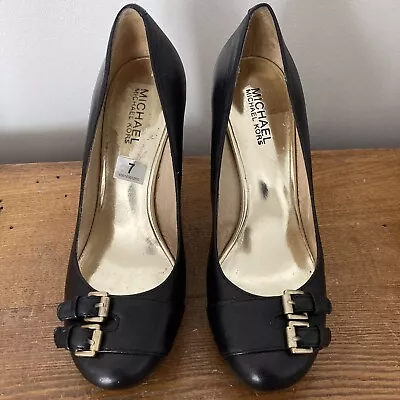 Michael Kors Austin Double Buckle Womens Leather Shoe Size 7M Black W/Box • $24.99