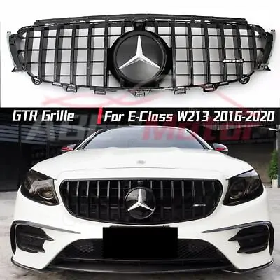 Black GTR Style Grille W/Mirror Emblem For Benz E-Class W213 2016-2020 E180 E450 • $169