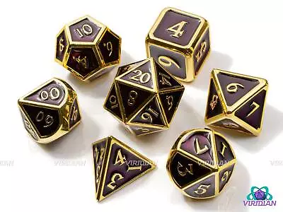 Plum And Gold | Reddish Purple Enamel Metal Dice Set (7) | Dungeons And Dragons • $22.75