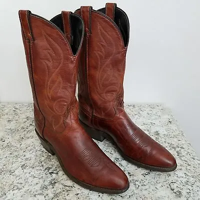 Laredo Vintage Cowboy Boots 9 Brown Leather Pull On Made In USA • $46.99