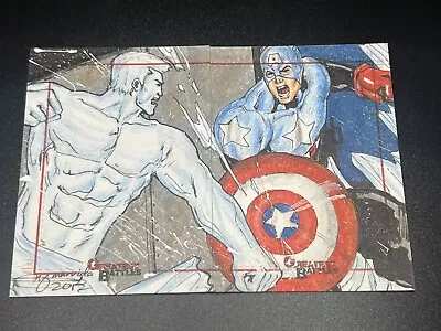 Marvel Greatest Battles Sketch Cards By Mark Marvida Captain America Vs Iceman • $150