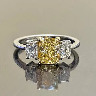 3.5Ct Canary Yellow Cushion Cut Diamond Engagement Ring In 14k White Gold Finish • £107