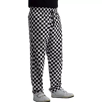 Unisex Polycotton Chefs Trousers Black White Checked Cooks Restaurant Workwear • £16.30