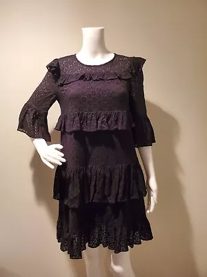 NWT Madewell Waterlily Eyelet Ruffled Tiered Dress Black 00 • $5.99