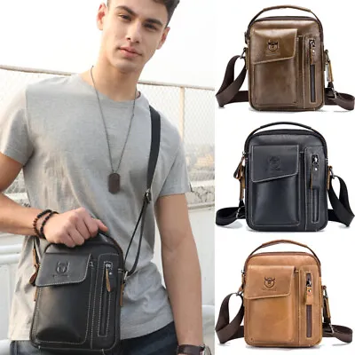 Men's Sling Bags Genuine Leather Handbag Small Shoulder Bag Crossbody Travel Z • $28.99