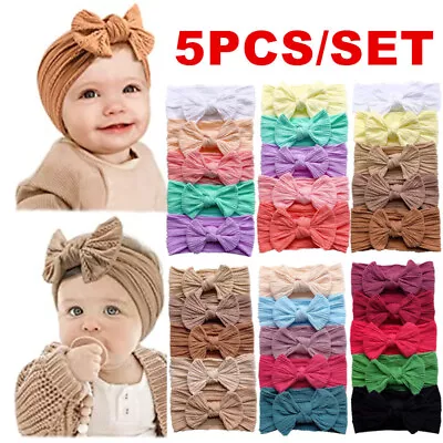 5PCS Newborn Baby Girls Rabbit Headband Soft Elastic Bow Knot Hair Band Set Gift • £1.79