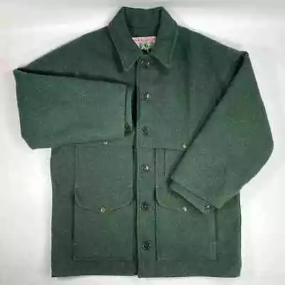 Filson Double Mackinaw Cruiser Mens Size 44 Green Wool Button Up Coat • $399.95