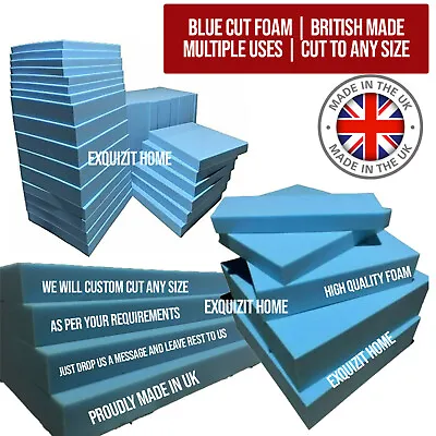 BLUE Firm Foam Cut To Any Size High Density Foam Cushions Pads Firm UPHOLSTERY • £37.49