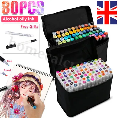 80 Colors Drawing Paint Marker Pen Dual Brush Alcohol Oily Manga Sketch Marker • £10.98