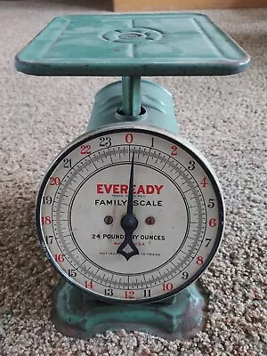 Vintage Eveready Family Scale Antique Household 24 Pounds By Ozs Green Metal Old • $20